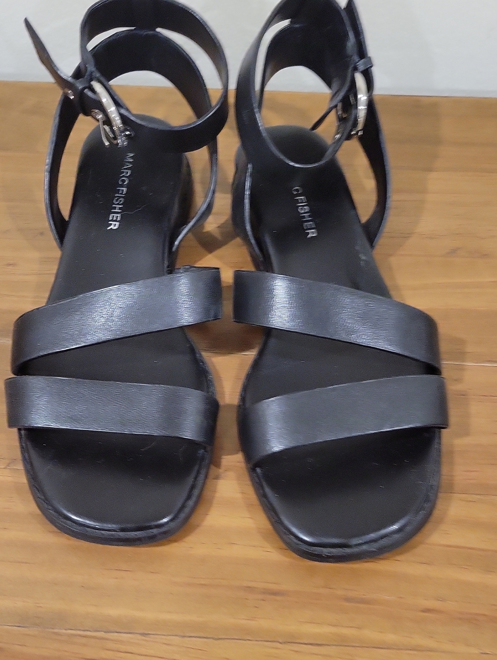 Marc Fisher Black Double-Strap Ankle Sandals